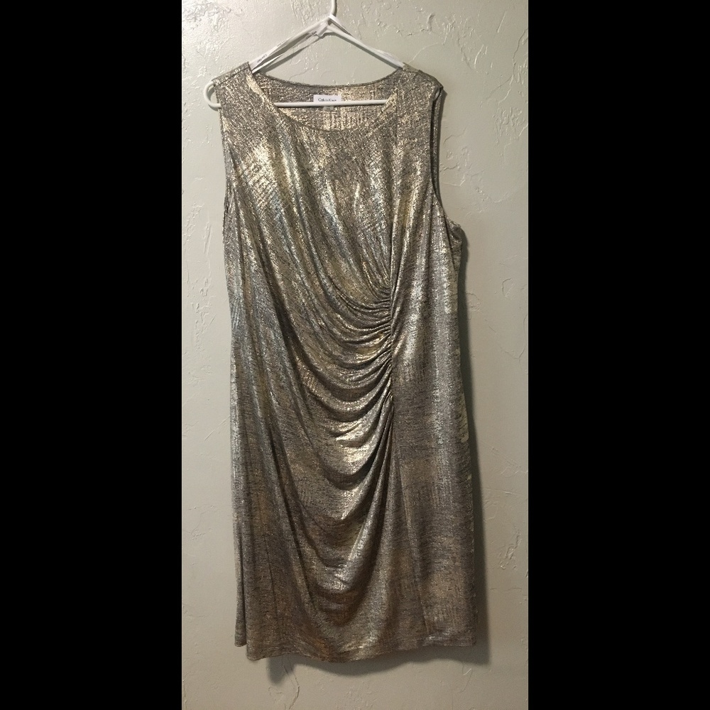 Calvin Klein Gold Ruched Draped Dress
